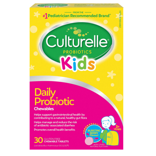 Comprimés à croquer aux baies de probiotiques quotidiens pour enfants de probiotiques Culturelle® – Emballage en anglais